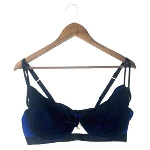 Cacique Balconette Blue Black Lace Bra Intimates Sexy New Years Plus Size 44DD